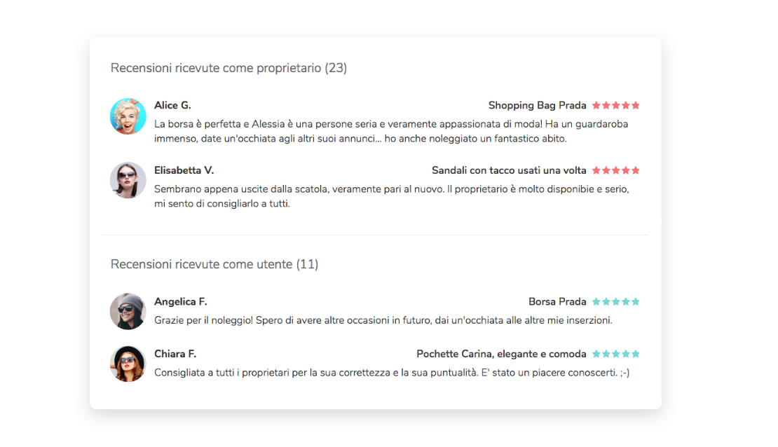 Muvobit visualizzazione feedback ShareMyBag